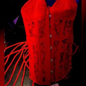 Lavish Red Sheer Lace Over Bust Corset